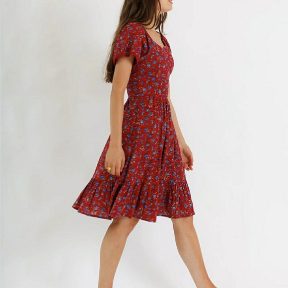 DownEast Serena Dress XS Red and Blue Floral Midi Dress - Picture 3 of 12